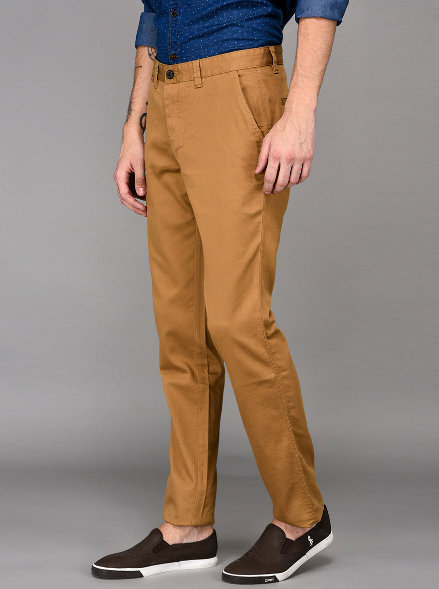 JadeBlue Khaki Self Textured Slim Fit Chinos