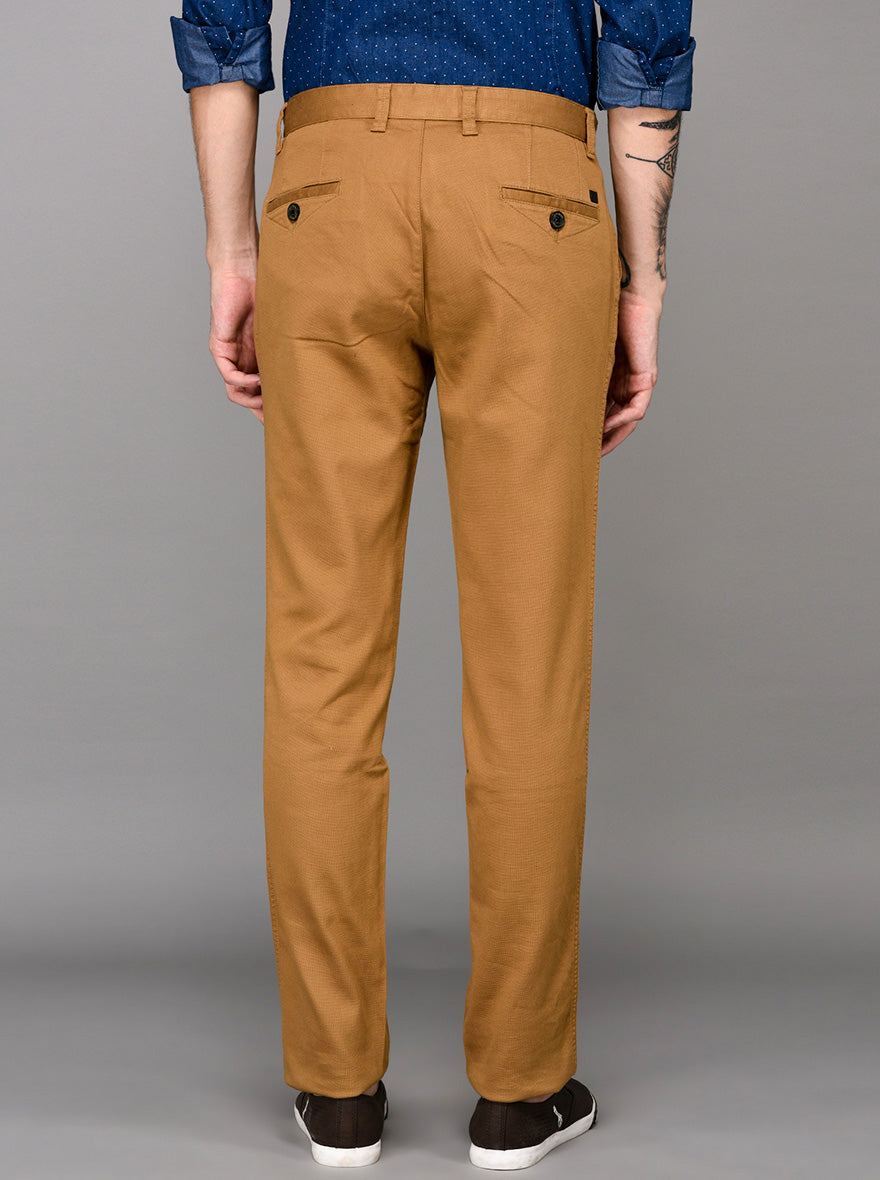 JadeBlue Khaki Self Textured Slim Fit Chinos