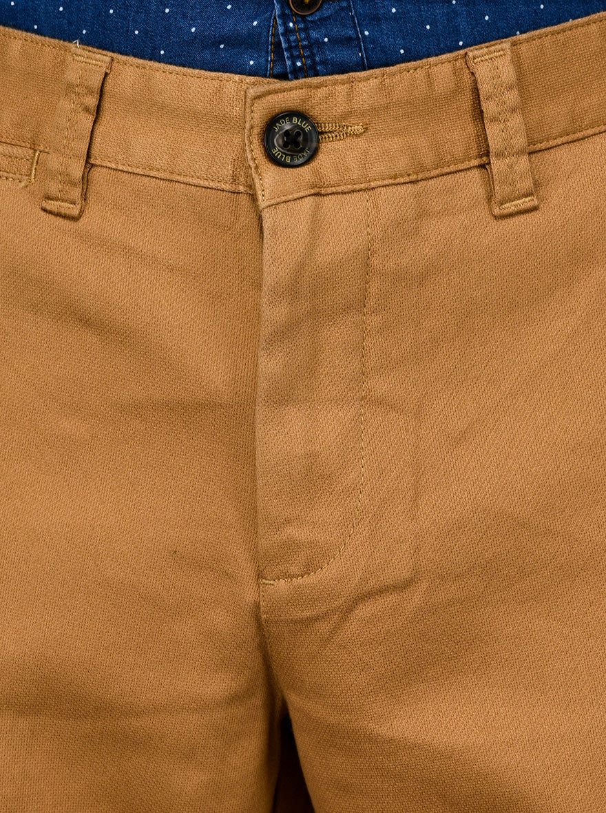 JadeBlue Khaki Self Textured Slim Fit Chinos