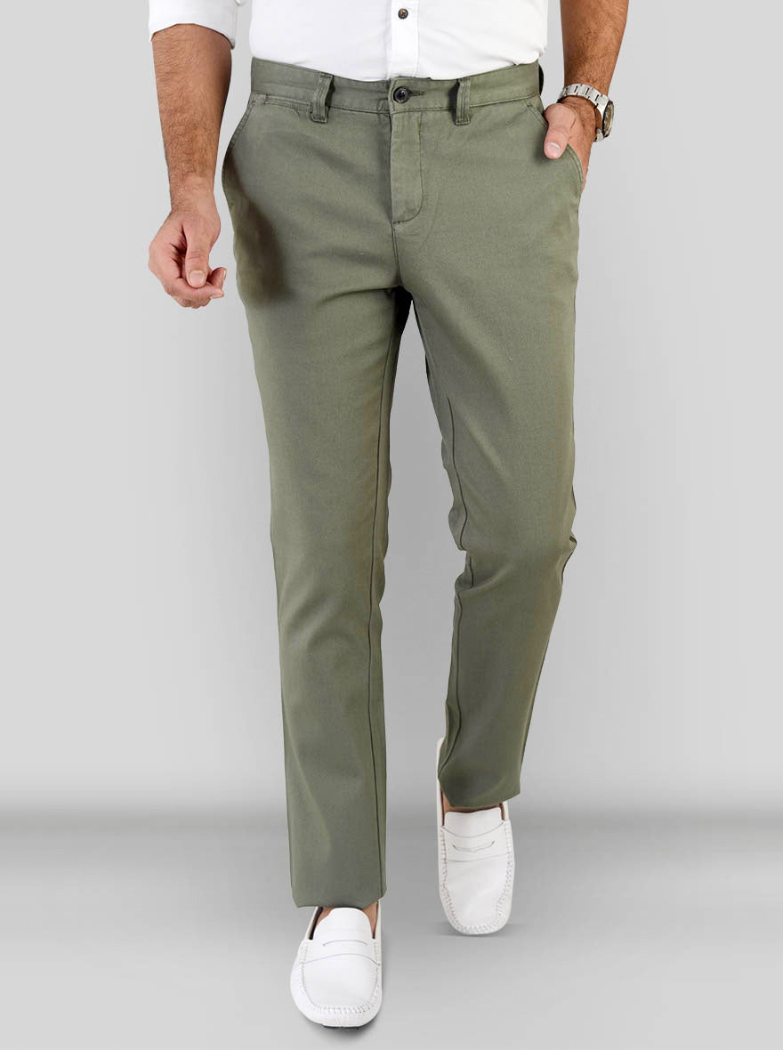 Bronze Green Self Textured Slim Fit Chinos | JB Sport