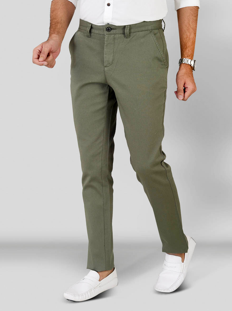 Bronze Green Self Textured Slim Fit Chinos | JB Sport