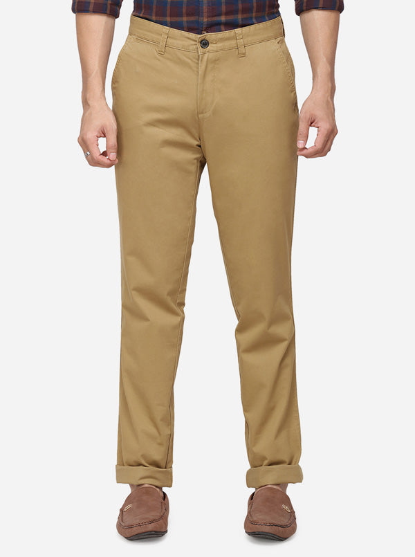 Khaki Solid Uno Fit Casual Trouser | JadeBlue Sport