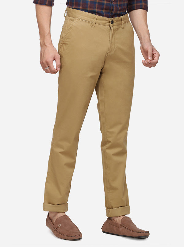 Khaki Solid Uno Fit Casual Trouser | JadeBlue Sport
