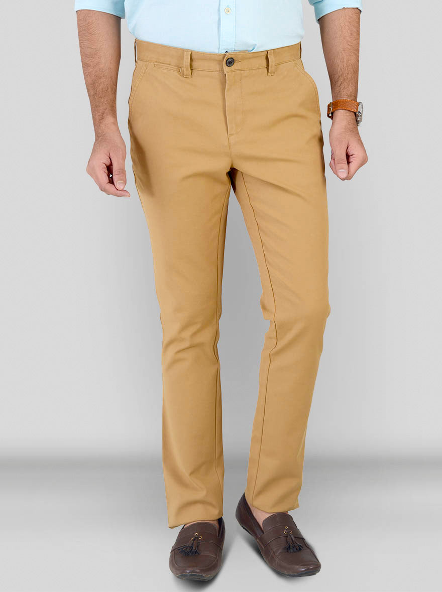 Khaki Solid Slim Fit Chinos | JB Sport