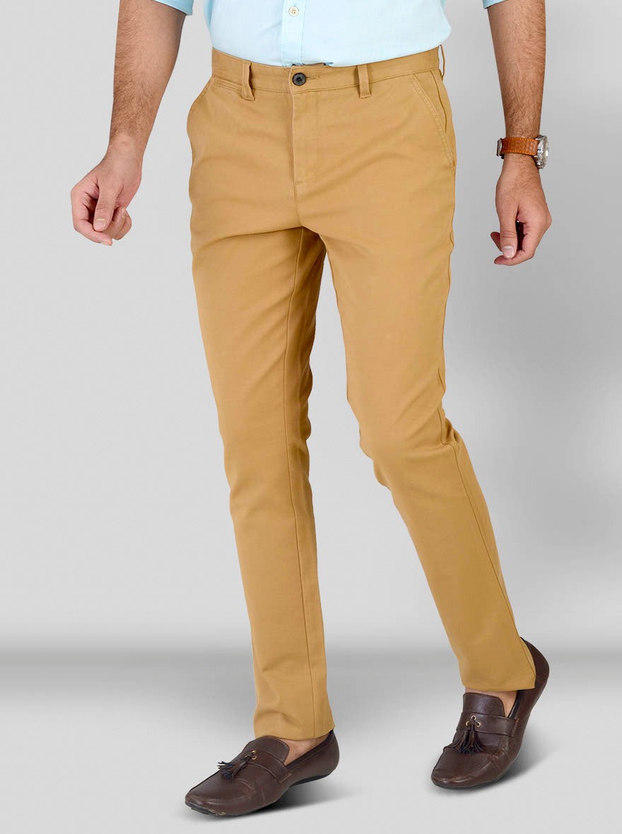 Khaki Solid Slim Fit Chinos | JB Sport