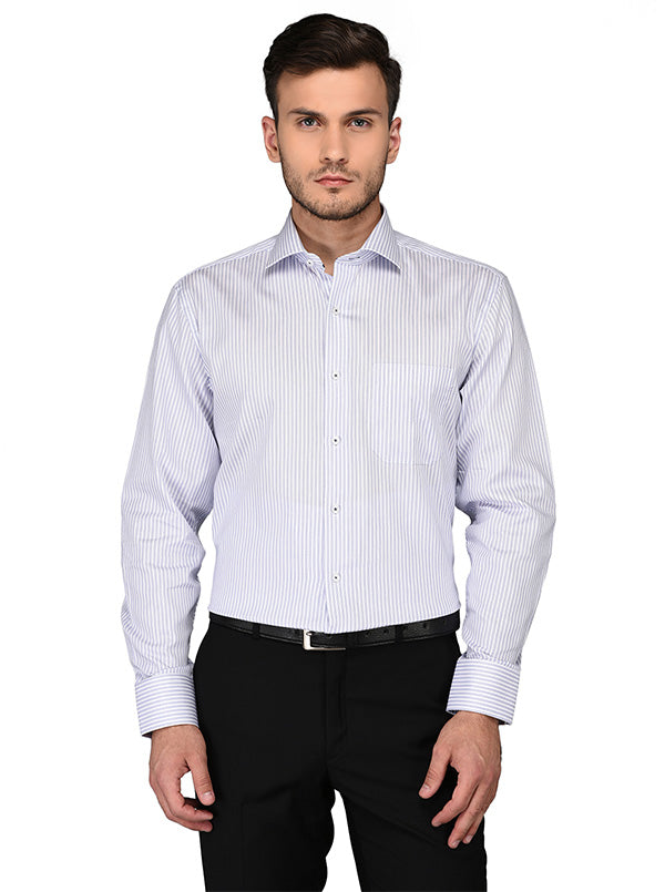 JadeBlue White & Blue Striped Regular Fit Formal Shirt