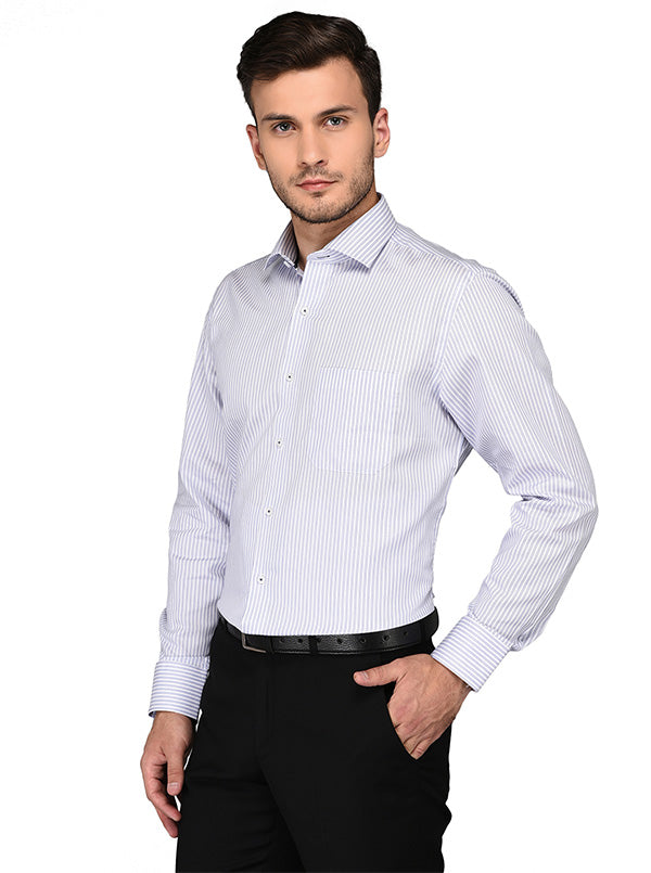 JadeBlue White & Blue Striped Regular Fit Formal Shirt