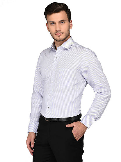 JadeBlue White & Blue Striped Regular Fit Formal Shirt