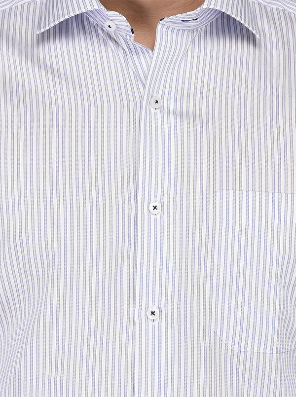 JadeBlue White & Blue Striped Regular Fit Formal Shirt