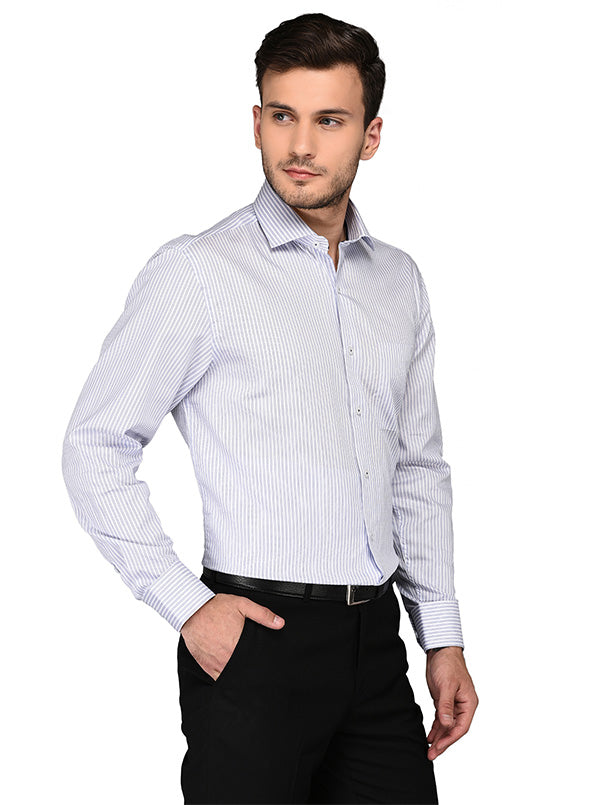 JadeBlue White & Blue Striped Regular Fit Formal Shirt