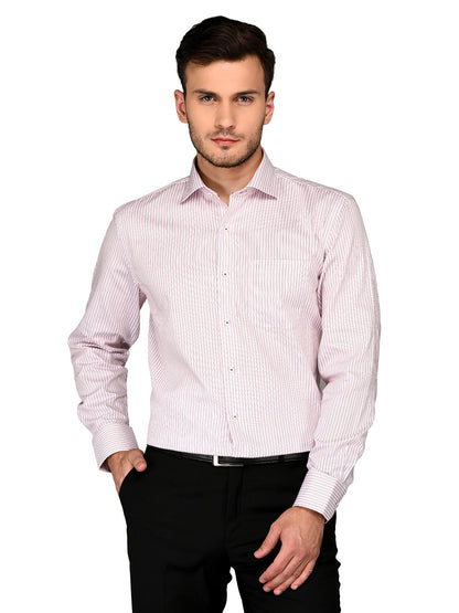 JadeBlue White & Red Striped Regular Fit Formal Shirt