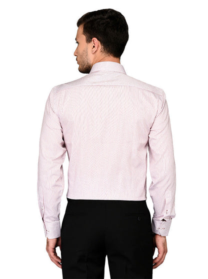 JadeBlue White & Red Striped Regular Fit Formal Shirt