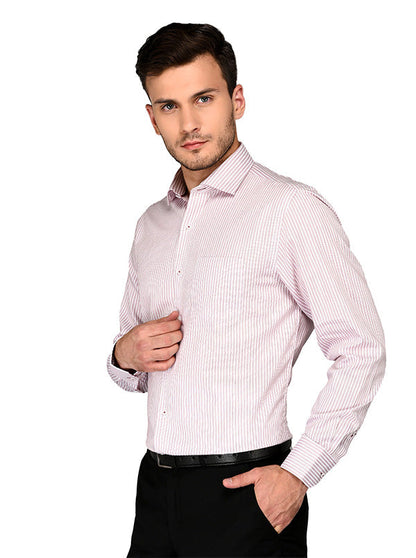 JadeBlue White & Red Striped Regular Fit Formal Shirt