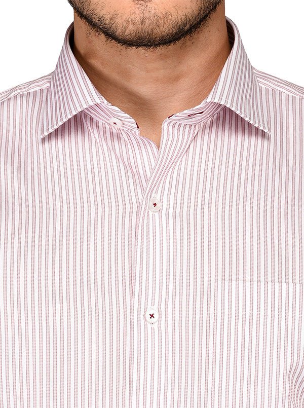 JadeBlue White & Red Striped Regular Fit Formal Shirt