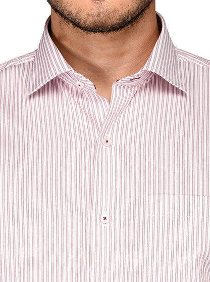 JadeBlue White & Red Striped Regular Fit Formal Shirt