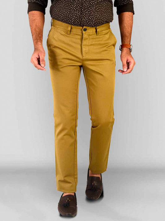 Dark Khaki Self Textured Slim Fit Chinos | JB Sport