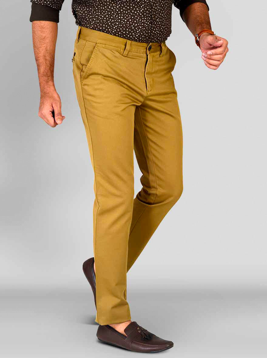 Dark Khaki Self Textured Slim Fit Chinos | JB Sport