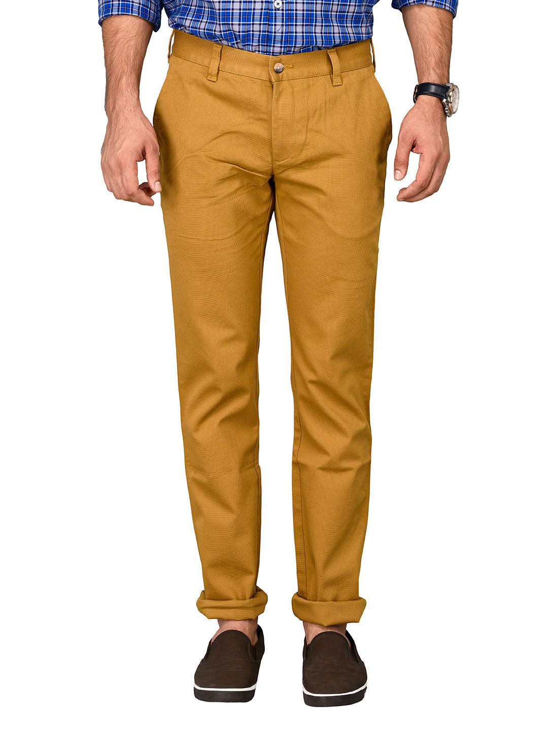 Greenfibre Golden Self Textured Slim Fit Trouser