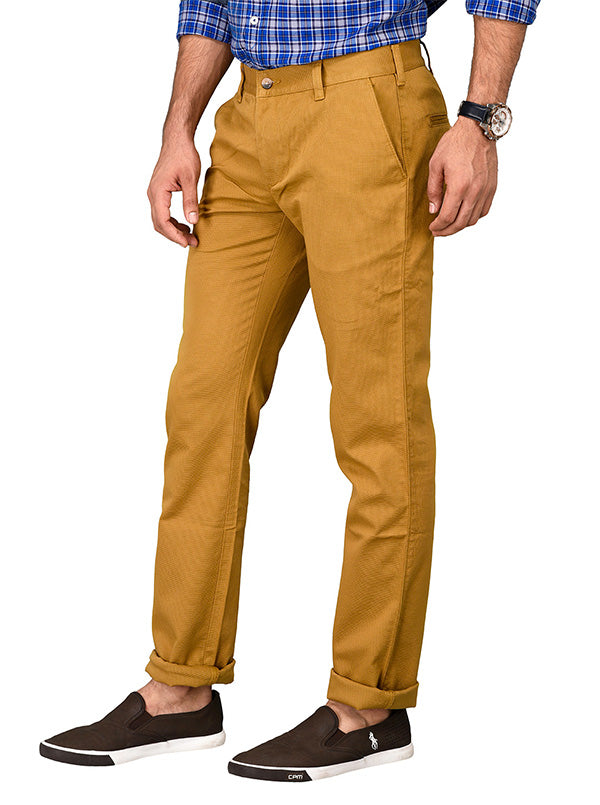 Greenfibre Golden Self Textured Slim Fit Trouser