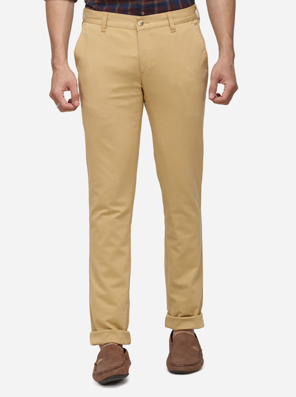 Khaki Solid Super Slim Fit Casual Trouser | Greenfibre