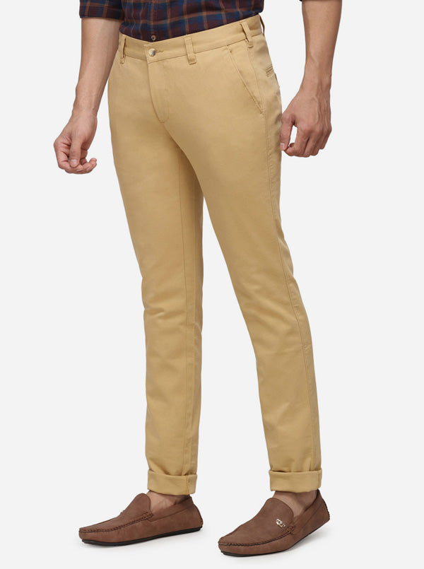 Khaki Solid Super Slim Fit Casual Trouser | Greenfibre
