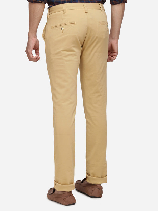 Khaki Solid Super Slim Fit Casual Trouser | Greenfibre