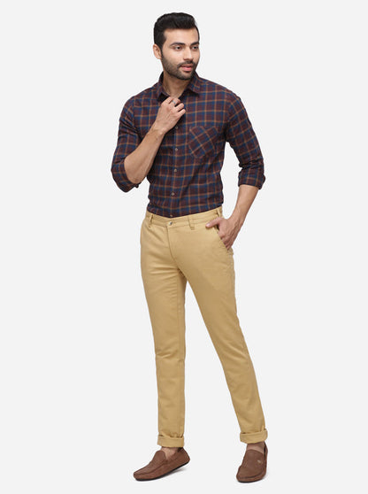 Khaki Solid Super Slim Fit Casual Trouser | Greenfibre