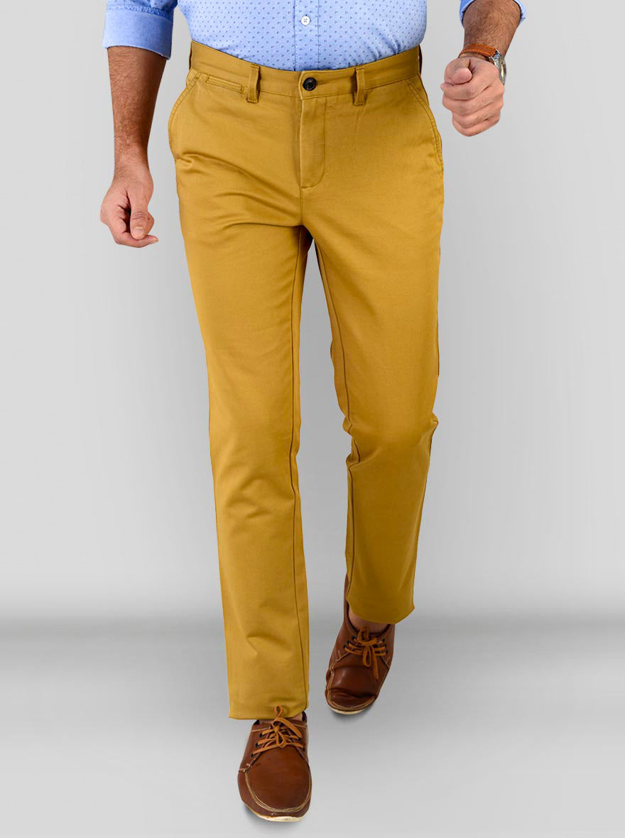 Mustard Brown Self Textured Slim Fit Chinos | JB Sport