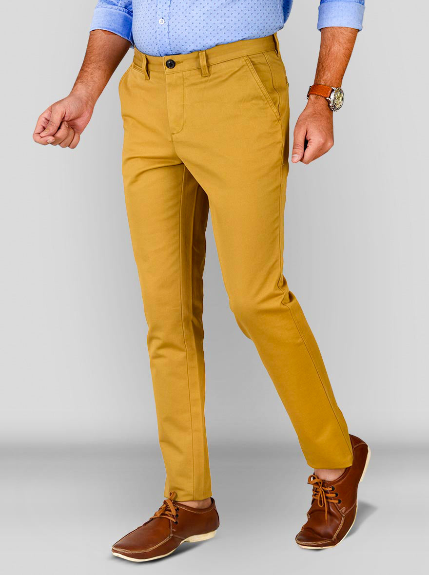 Mustard Brown Self Textured Slim Fit Chinos | JB Sport