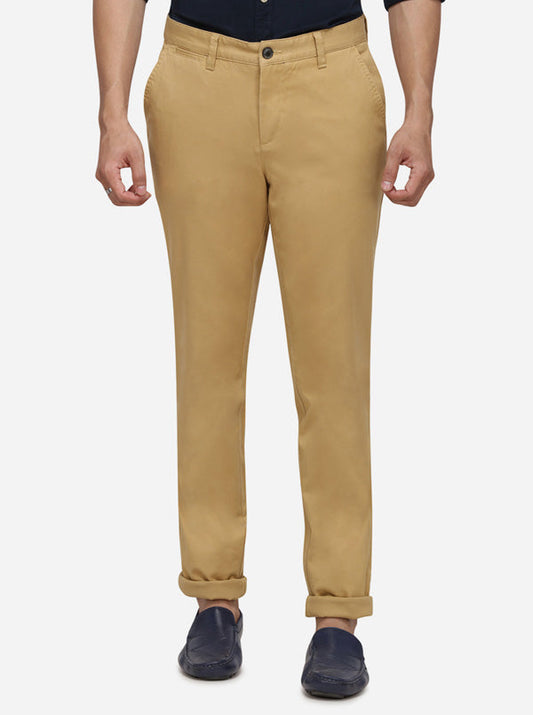 Khaki Solid Uno Fit Casual Trouser | JadeBlue Sport