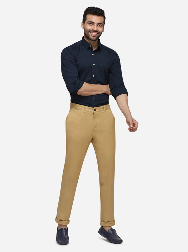 Khaki Solid Uno Fit Casual Trouser | JadeBlue Sport