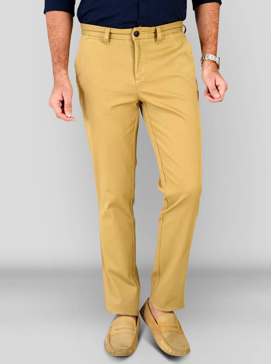 Khaki Self Textured Slim Fit Chinos | JB Sport