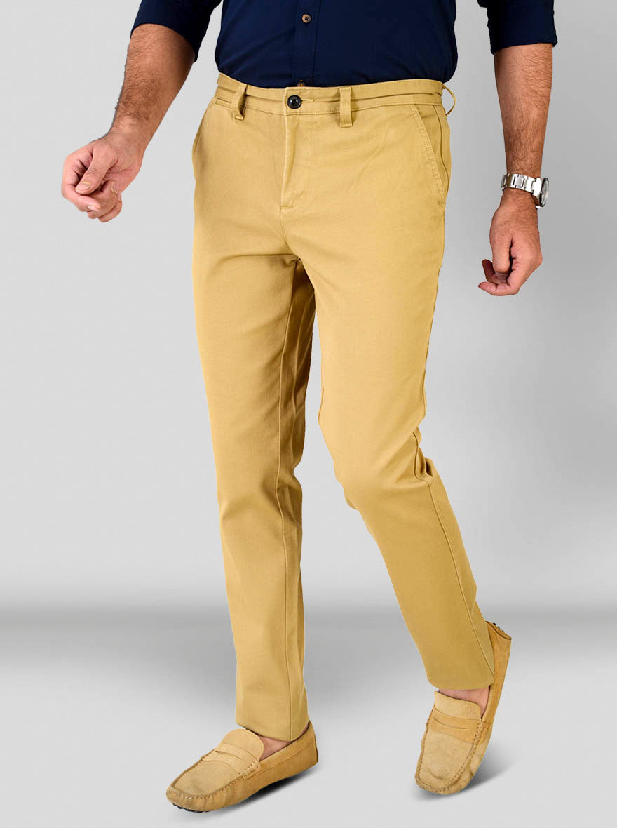 Khaki Self Textured Slim Fit Chinos | JB Sport