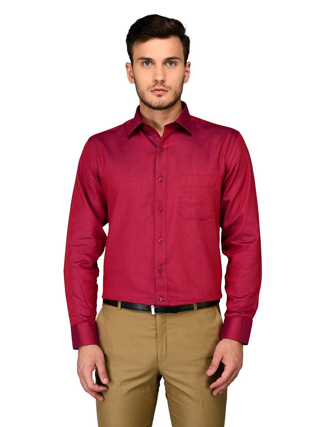 Greenfibre Maroon Regular Fit Formal Shirt