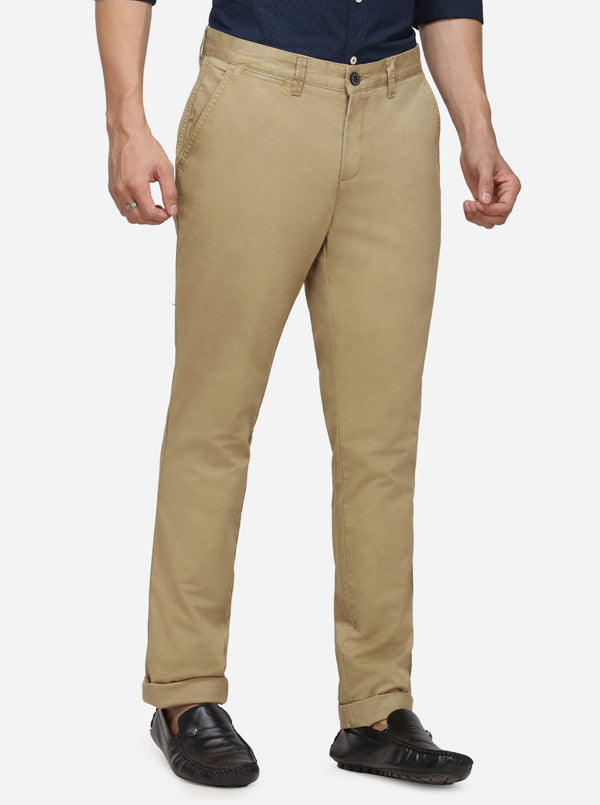 Taupe Solid Uno Fit Casual Trouser | JadeBlue Sport