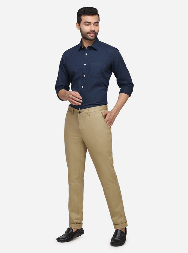 Taupe Solid Uno Fit Casual Trouser | JadeBlue Sport