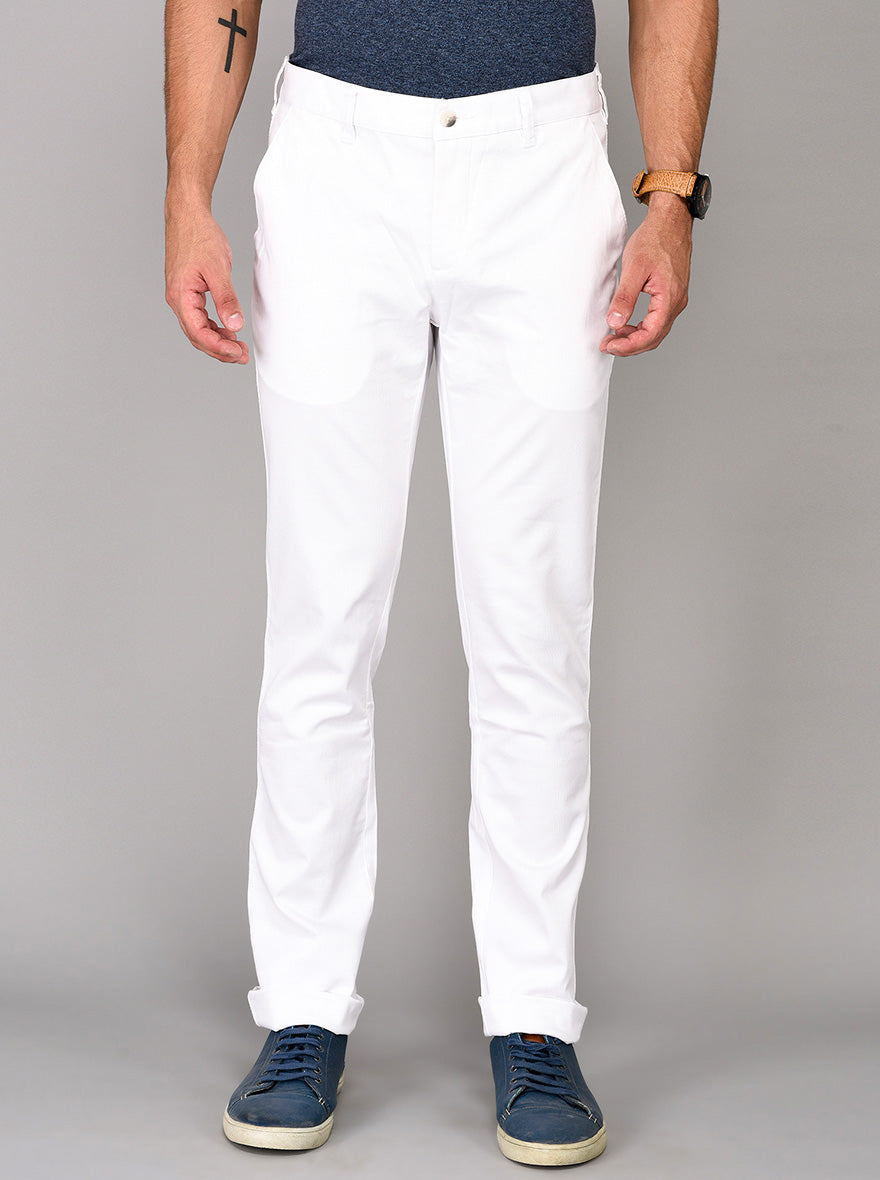 Greenfibre White Self Textured Slim Fit Trouser