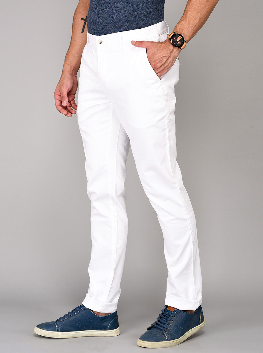 Greenfibre White Self Textured Slim Fit Trouser