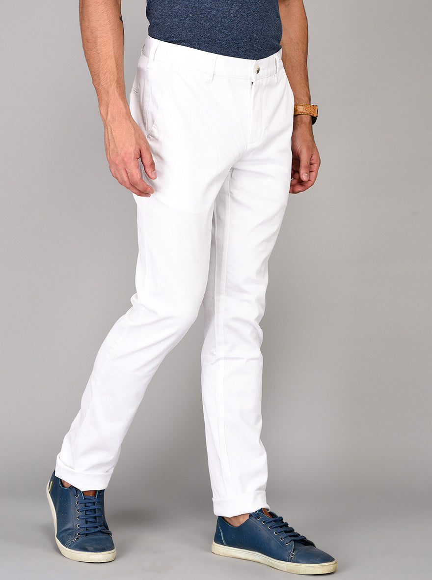 Greenfibre White Self Textured Slim Fit Trouser