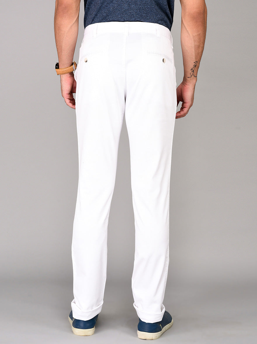 Greenfibre White Self Textured Slim Fit Trouser