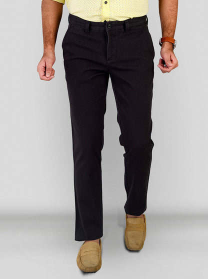 Dark Brown Self Textured Slim Fit Chinos | JB Sport