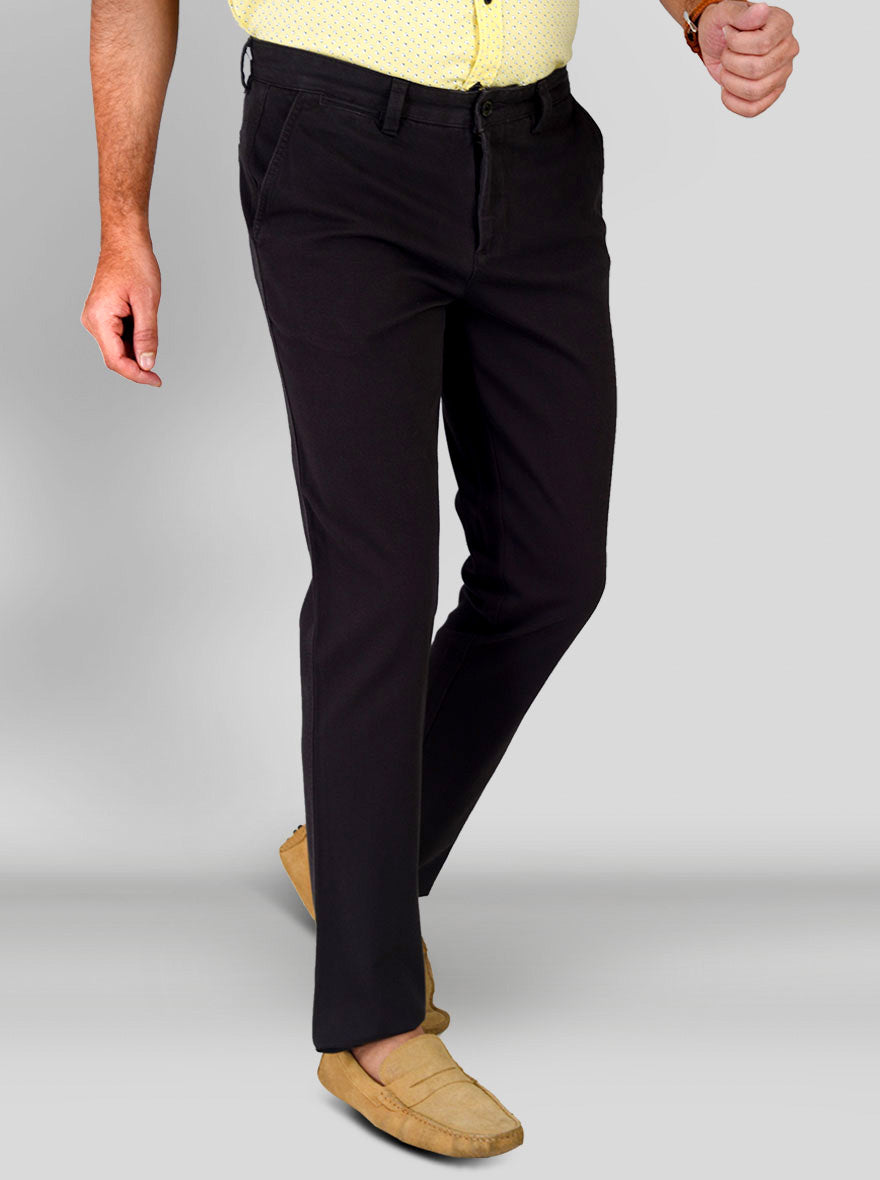 Dark Brown Self Textured Slim Fit Chinos | JB Sport