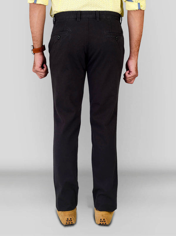 Dark Brown Self Textured Slim Fit Chinos | JB Sport