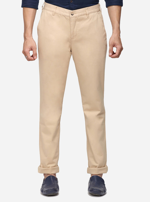 Khaki Solid Super Slim Fit Casual Trouser | Greenfibre