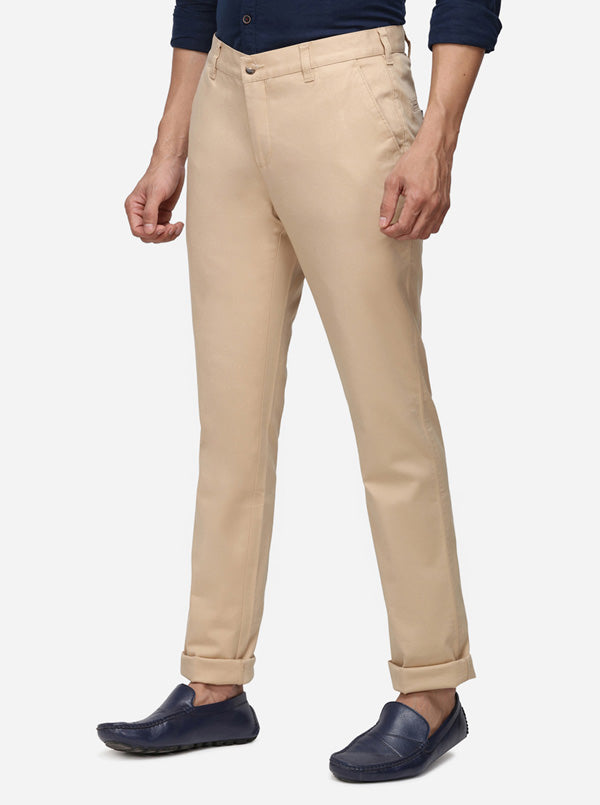 Khaki Solid Super Slim Fit Casual Trouser | Greenfibre