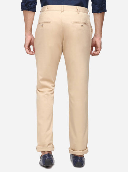 Khaki Solid Super Slim Fit Casual Trouser | Greenfibre