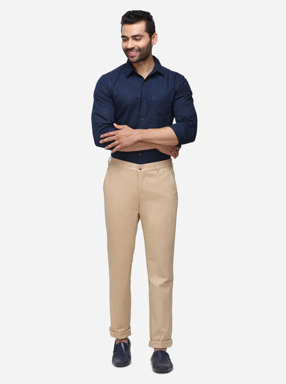 Khaki Solid Super Slim Fit Casual Trouser | Greenfibre