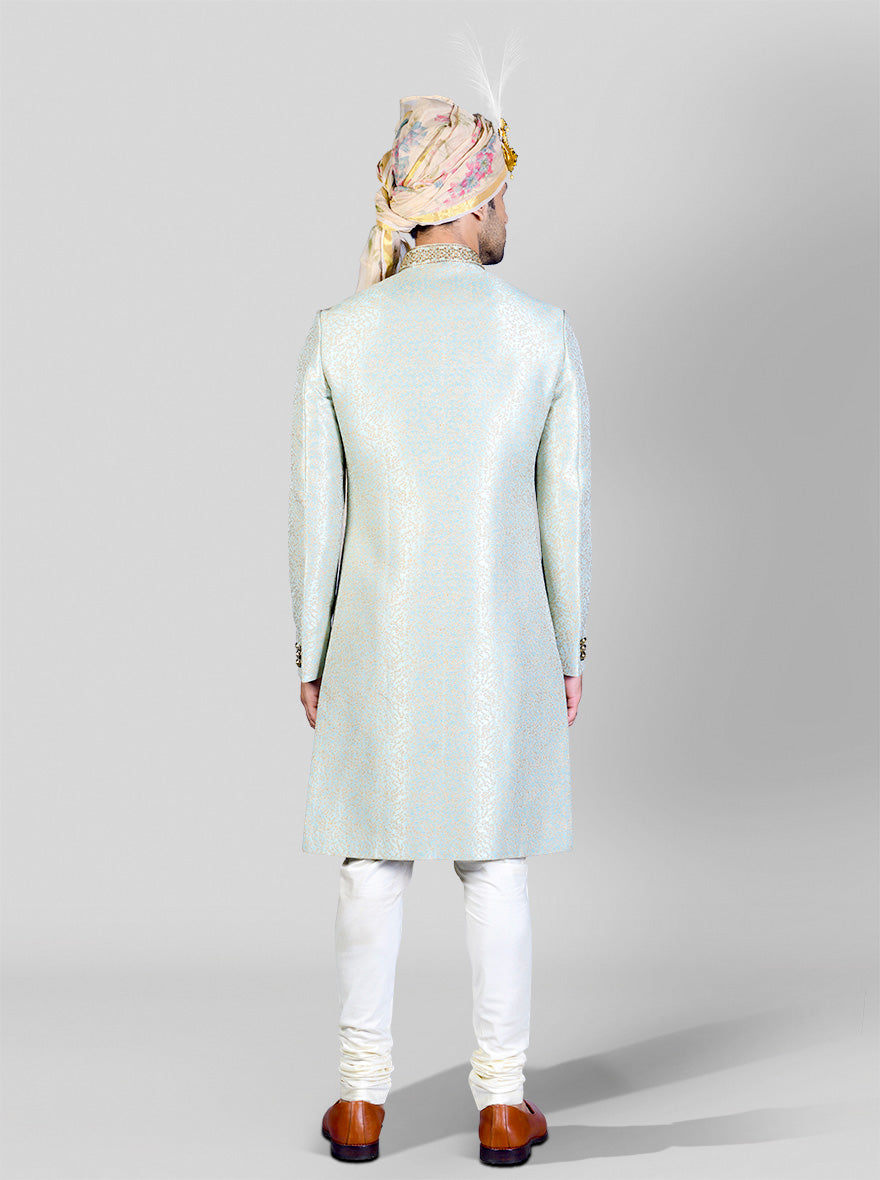 Mint Green & Golden Sherwani | Azania