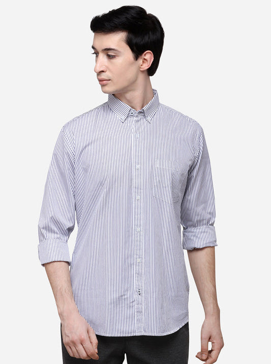 Navy Blue Tailored Fit Striped Casual Shirt | JB Sport