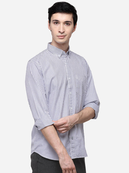 Navy Blue Tailored Fit Striped Casual Shirt | JB Sport